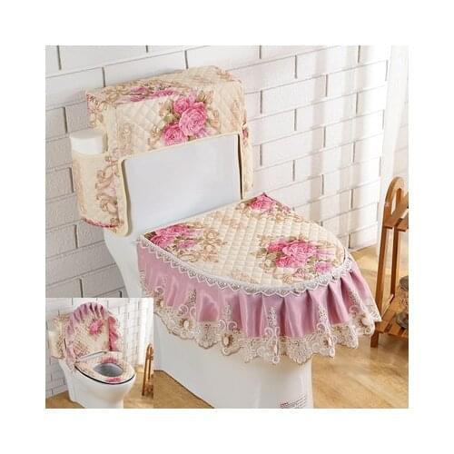 Lace Toilet Seat Cover 3pcs/Set U-shaped Toilet Seat Cushion Bathroom accessories Water Tank Storage Cover With Toilet Paper Po