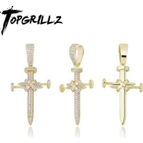 TOPGRILLZ Hip Hop Cross Pendant Necklace Micro Pave AAA+ Cubic Zirconia Pendant With Tennis Chain Punk Fashion Jewelry For Gift