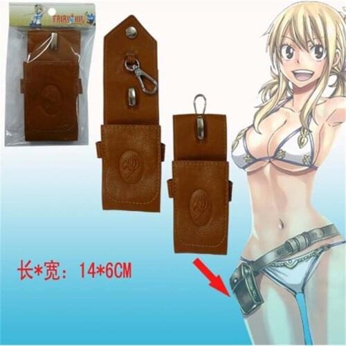 HOT Anime Fairy Tail Natsu Lucy Key Bag Brown Keychain Bag Case Key Holder Belt Loop Cosplay Accesory Collection PU Props Gift