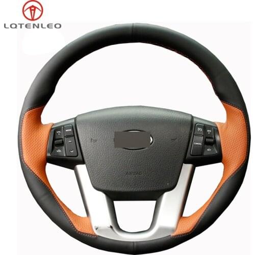 LQTENLEO Orange Black Leather DIY Car Steering Wheel Cover For Kia Sorento 2008-2014 Kia Cadenza 2010-2015 K7 2011-2015