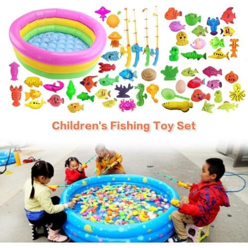 Magnetic Fishing Toy With Inflatable Pool Rod Net Set For Kids Party Model Play Fishing Games Summer Outdoor Toys For Kids