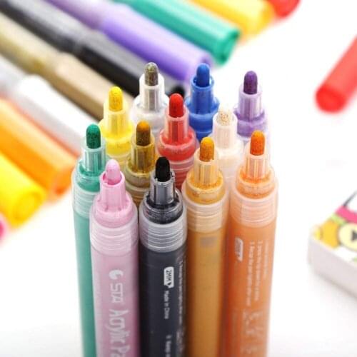 Acrylic Paint Marker Pen Permanent Gold Matellic Marker Pen For Fabric Graffiti Glass Ceramic Art Painting Drawing 12/24 Colors