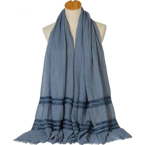 Soft Plain Scarf 2021 New Silver Stripes Headscarf Fur Ball Design Women Muslim Hijab Fashion Head Muffler 10 PCS/LOT