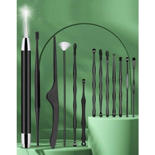 Earwax Removal Kit Ear Pick Set Earwax Remover Ear Spoon Tweezers Earpick Ear Picker with LED Light Ear Massage Ear Care Tools