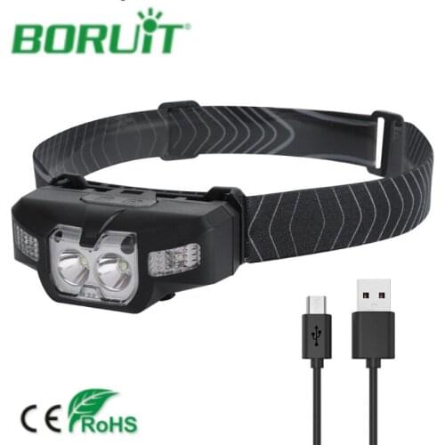 BORUiT B30 2*XP-G2+2*3030 Red LED Mini Headlamp IR Motion Sensor 5-Mode Headlight Rechargeable Waterproof Head Torch for Hunting
