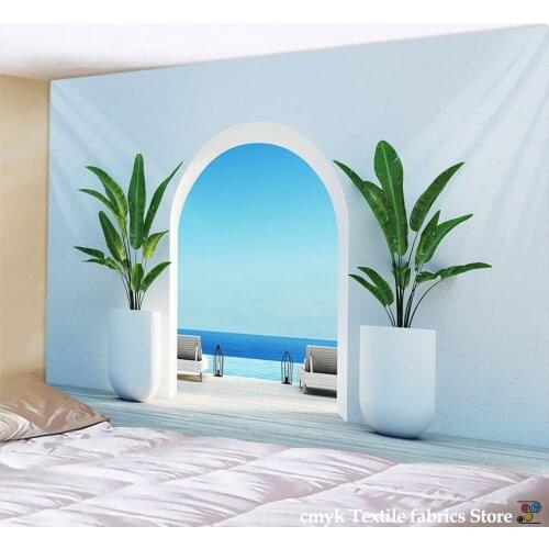 Beautiful Ancient Architecture Print Wall Hippiemediterranean Sea Tapestry Polyester Fabric Home Decor Wall Rug Carpets Hanging