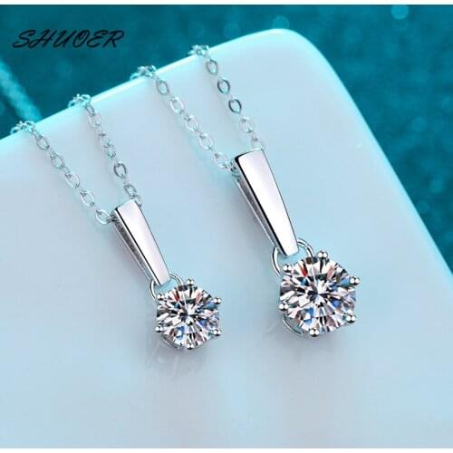 Classic 925 Sterling Silver Pass Diamond Tester Round Brilliant Cut 2 ct 8mm D Color Moissanite Pendant Necklace Women Jewelry