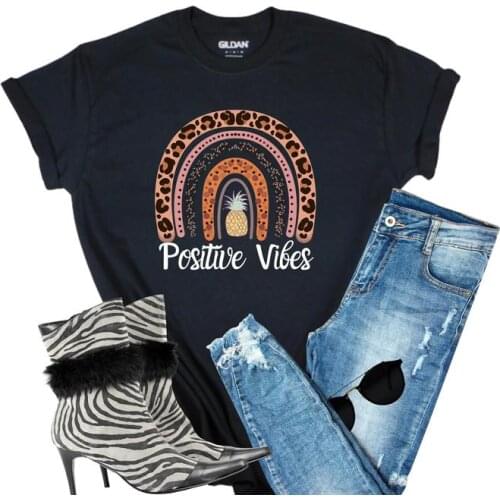 Positive Vibes Only Pineapple Shirt 100% cotton crewneck short sleeve cute fashion top tees women Ladies plus size y2k aesthetic