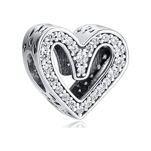 Sparkling Freehand Heart Charm 925 Sterling Silver Beads for jewelry Making for Women DIY Fine Gift 021159