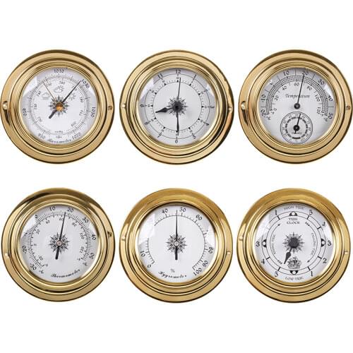 3" Brass Case Traditional Weather Station Barometer Temperature Hygrometer Humidity and Clock (White Dial) b2804