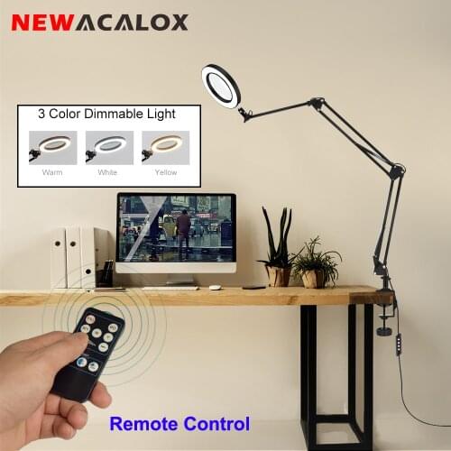NEWACALOX 8W 5X/10X Magnifying Glass Lamp With LED 3-Modes 3-Section Flexible Large Bracket For Welding Repair/Reading/Work