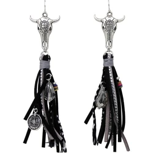 VONNOR Jewelry Drop Earrings for Women Alloy Cow Head Tassel Boho Ethnic Style Long Earrings Wholesale