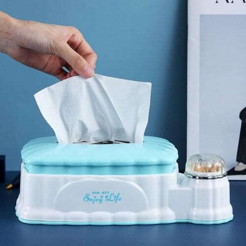 Retractable Tissue Box Plastic Multifunctional Tissue Box With Toothpick Cube Cotton Swabs Holder Storage Box Tissue Organizer