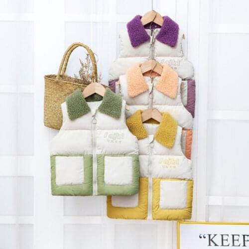 2021 Children Down Vest Girls Lapel Zipper Stitching Color Jacket Winter Waistcoats Boy Baby Autumn Outerwear Coats 3-8 Years