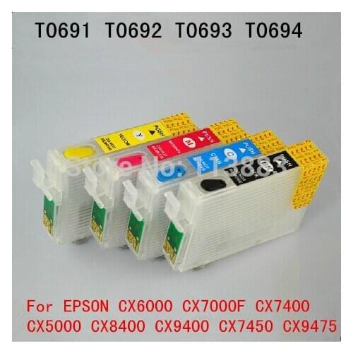 1 set 69 T0691-T0694 Refillable ink cartridge for EPSON CX6000 CX5000 CX7000F CX7400 CX8400 CX9400 CX7450 printers