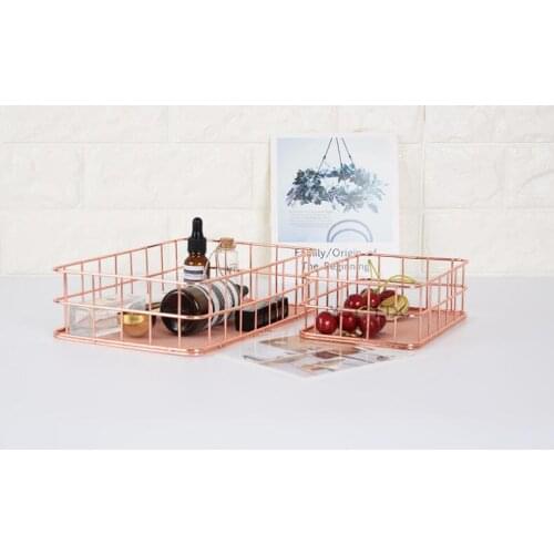 1PC Rose Gold Metal Wire Storage Basket Cosmetic Organizer Holder Bathroom Shelf Home Office Desk Toiletry Pen Holder OK 1180