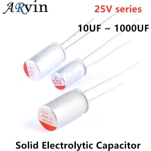 10Pcs DIP Solid Electrolytic Capacitor 25V 47UF 100UF 220UF 270UF 330UF 470UF 560UF 680UF 820UF 1000UF