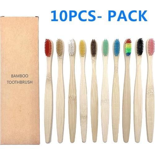 10pcs Toothbrush Bamboo Handle Rainbow Whitening Soft Bristle Bamboo Toothbrush Travel Eco-friendly Wooden Tooth Teeth Brush