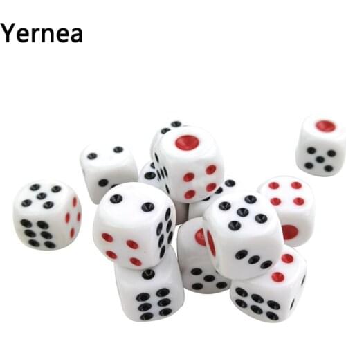 100/200/500 Pcs/Lot White Dice Set Acrylic Point Drinking Dice 12mm Round Corner Hexahedron Dice Black Red Point Game Board Game