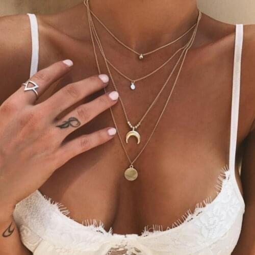 2021 New Fashion Simple Multilayer Simple Moon Star Sun Coin Pendant Chain Clavicle Necklace Jewelry Accessory for Party