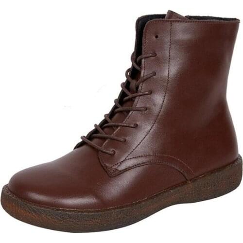 Cross Strap Side Zipper Top Cowhide Leather Boots Autumn Boots Soft Bootom Flat Boots Women Shoes Winter Sneakers Snow Boots