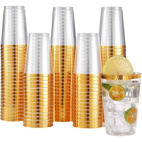 50Pcs 10/12/14/16OZ Golden Rimmed Portable Lightweight Disposable Drinking Cups