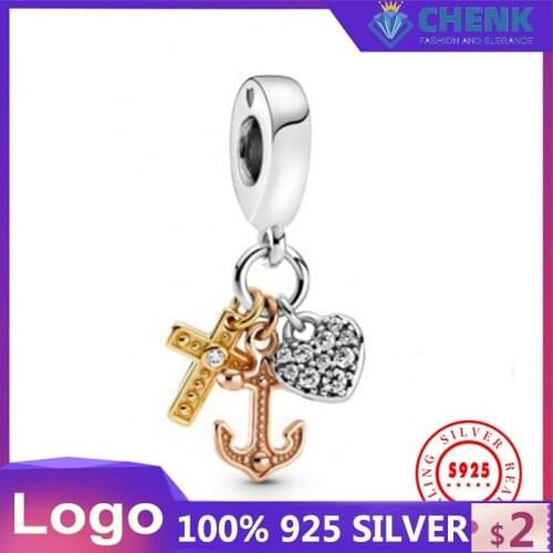 799354C01 Passions Triple Tone Cross Heart Anchor Garden Spring 2021 925 original bracelet charms for bracelet making designer