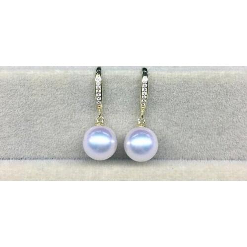 Free shipping gorgeous 18k pair of 10-11mm south sea round white pearl dangle earring