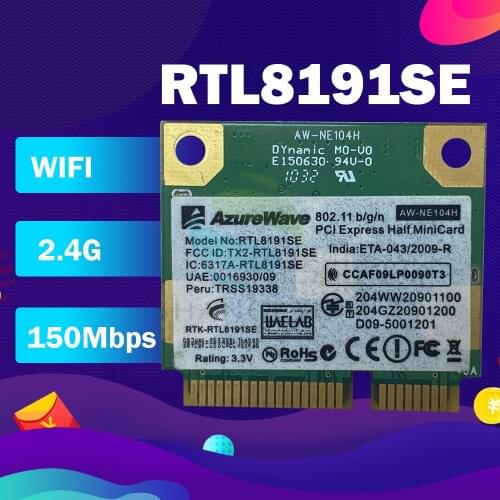 AzureWave AW-NE104H AW-NE107H RTL8191SE 150Mbps Half Mini PCIe PCI-Express Wlan Wireless Wifi Card