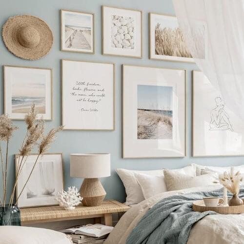 Boho Beach Vibes Poster Wave Seashell Canvas Painting Nordic Glass Line Art Print Gallery Wall Picture For Bedroom Home Decor