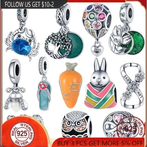 2021NEW 925 Sterling Silver Rabbit&Carrot Beads Charms Fit Original Pandora Bracelets Bangle Make DIY For Women Jewelry Gift