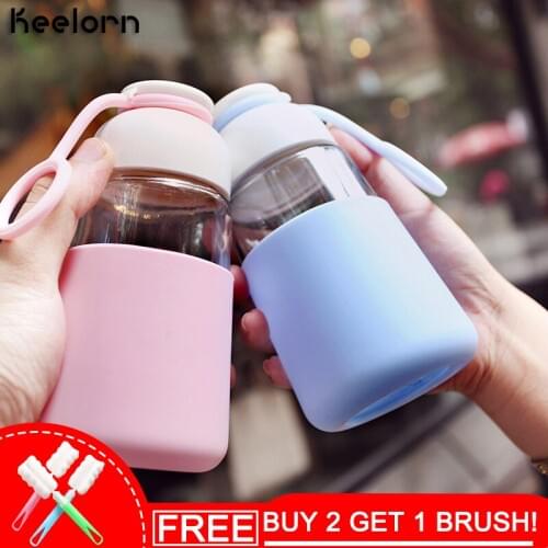 Keelorn Water Bottle 320ml creative brief direct drinking children glass Silicone insulated glass kettle with lid child kettle