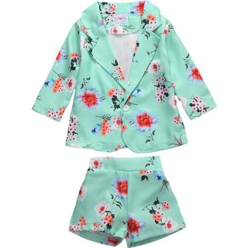 2020 Childrens Girls Floral Coat + Shorts Two-piece Suit Kids Infant Fashion Suit Clothes Sets 0-5Y