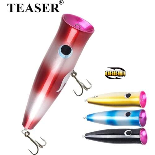 TEASER 115g Hard Wooden GT Popper Big Game Top Water Surface Sea Fishing Lure Saltwater Trolling Wooden Tuna Sea Fishing Bait