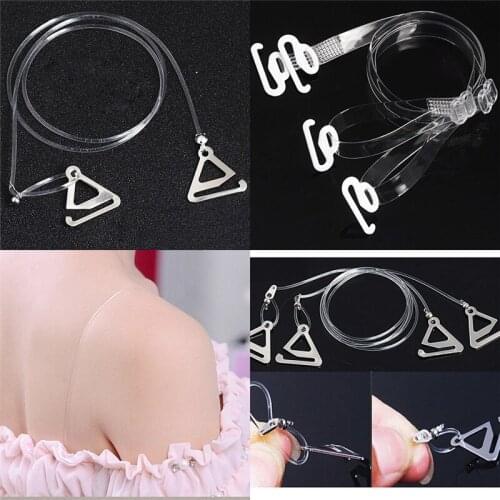 Good quality 1 Pair Adjustable Clear Transparent Hook Straps Invisible Bra Shoulder Straps