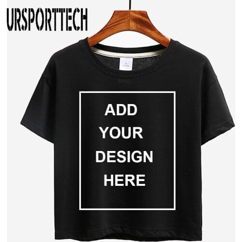 Customized t shirt logo printing Sexy Black Short Sleeve Crop Top Stretch Womens Print Shirt Summer Cotton Female Tops Tees
