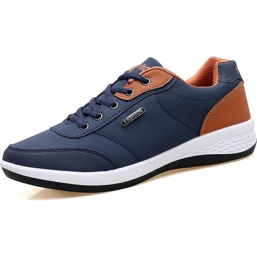 Men Casual Sneakers PU Leather Running Shoes Fashion Lace Up Business Casual Shoes Male Outdoor Walking Jogging Sports Shoes