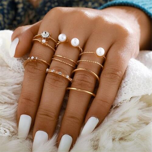 LIMARIO Boho 8pcs/sets Luxury Pearl Opening Rings Sets for Women Fashion Clear Crystal Stone Simple Jewelry Wholesale