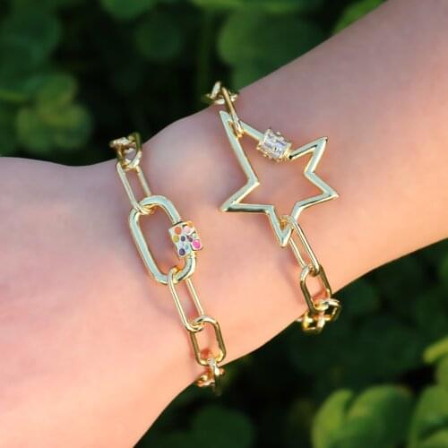 Plated Copper Jewelry for Women Cubic Zirconia Stone Star Bracelet Multicolor Geometric Oval Tennis Bracelet Party Gifts Brs02