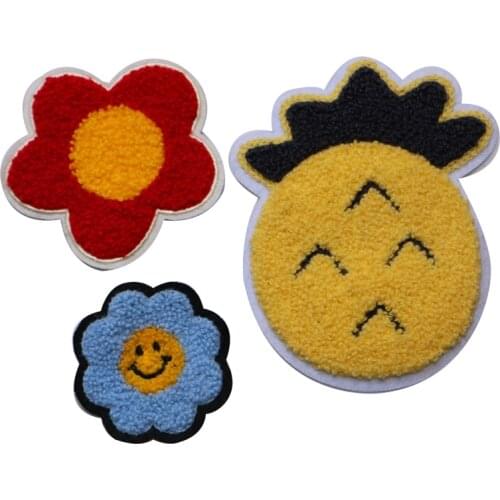 Fashion flowers patch chrysanthemum pineapple icon towel embroidered applique patches for DIY Iron on badges on clothes stickers