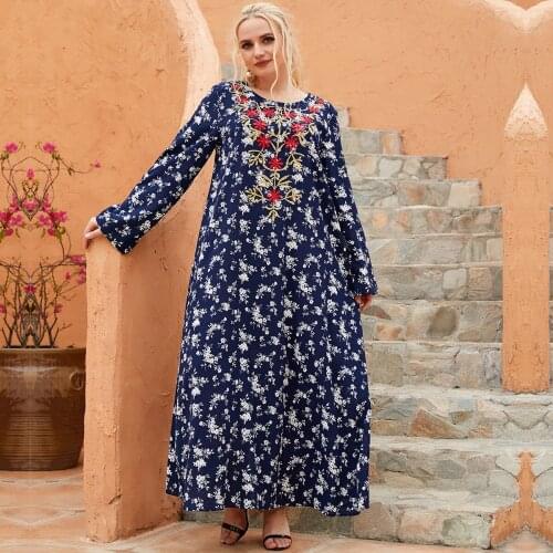 2021 New Womens Abaya Ramadan Eid Mubarak Dubai Islam Muslim Fashion Embroidered Floral Dress Kaftan Turkish Maxi Robe Y1198
