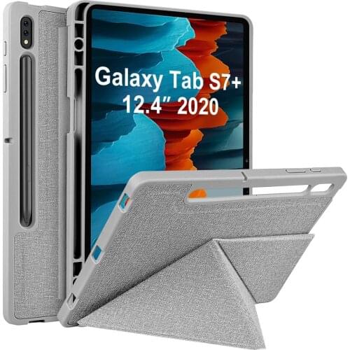 New Case for Samsung Galaxy Tab S7 Plus 12.4 Inch Model SM-T970/975/976 with S Pen Holder Standing Origami Slim Shell Cover