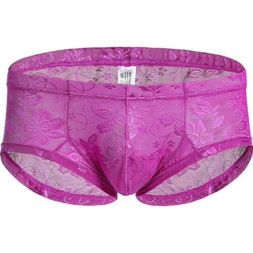 Manufacturers wholesale mens low waist sexy lace underwear bright red summer trend appeal triangle trousers