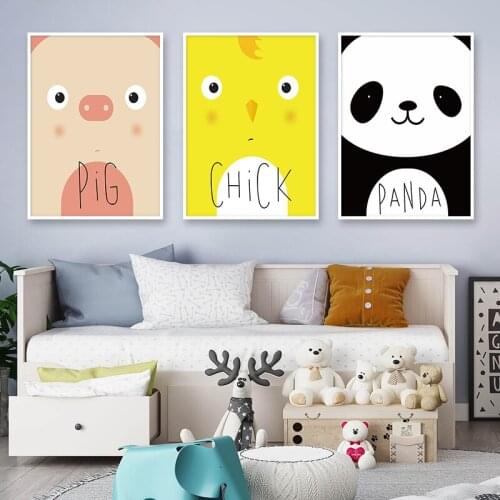 Panda Pig Chicken Cartoon Nursery Wall Art Canvas Poster Nordic Kids Wall Painting Prints Decorative Pictures For Baby Bedroom