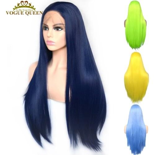 Vogue Queen Dark Blue Synthetic T Lace Front Wig Yellow Green Color Wigs Heat Resistant Fiber Daily Wearing For Women