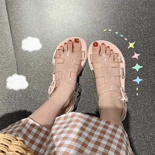 2021 New Summer Flat Sandals Women Shoes Gladiator Open Toe Buckle Soft Jelly Sandals Female Womens Flat Platform Beach Shoes