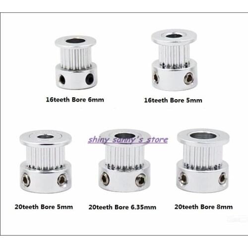 3D Printer Synchronous Wheel 20teeth Tooth Aluminium Part Bore 4mm,5mm,6.35mm,8mm 2GT Timing Belt Pulleys GT2 Synchronous Wheel