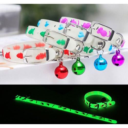 Small Pets Glowing Collars with Bell Glow at Night Puppy Dog Cat Necklace Light Luminous Neck Ring Kitten Accessories Cat Collar