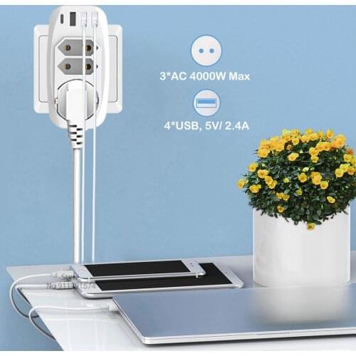 Sopend EU Extension Power Strip Socket with 3 AC Outlets 3 USB Type-C Port 7 IN 1 Overload Protection Travel Wall Plug for Home