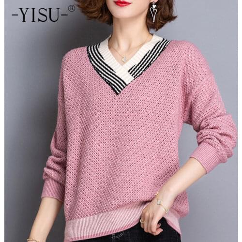 YISU 2021 Spring Women Sweater V-Neck Long sleeve Spring tops Solid color Buttons Female Jumper Fashion Casual Knitted pullover